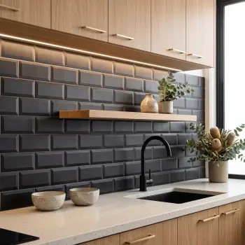 Mini Metro Bevelled Black Matt Ceramic Wall Tile 75x150mm