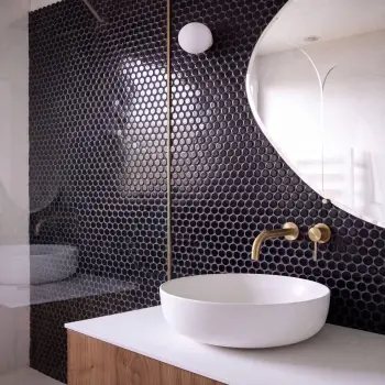 Black Gloss Porcelain Penny Round Mosaic 294x315mm