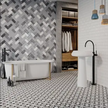 Olympia Grey Mixed Pattern Look Slip Resistant Porcelain Tile 200x200mm