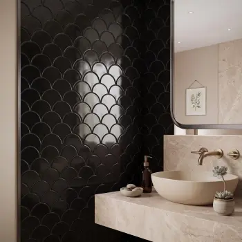 Black Gloss Porcelain Fishscale Mosaic 259x273mm