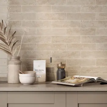 Roca Harmony Beige Stone Brick Look Gloss Ceramic Tile 77x305mm