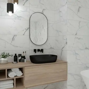 Carrera White Marble Look Matt Porcelain Tile 300x600mm