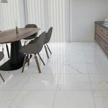 Carrera White Marble Look Polished Porcelain Tile 600x600mm