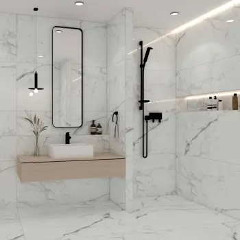 Carrera White Marble Look Polished Porcelain Tile 600x1200mm