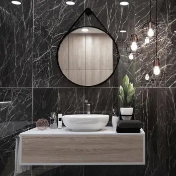 Laurent Black Marble Look Baby Skin Porcelain Tile 600x1200mm