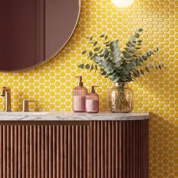 Yellow Gloss Porcelain Penny Round Mosaic 294x315mm