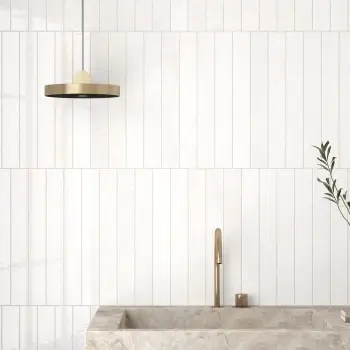 Verticale White Stone Brick Look Gloss Porcelain Tile 50x400mm