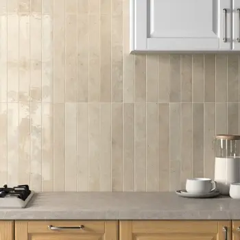 Verticale Beige Stone Brick Look Gloss Porcelain Tile 50x400mm