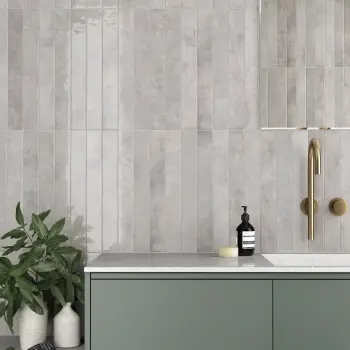 Verticale Grey Stone Brick Look Gloss Porcelain Tile 50x400mm