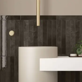 Verticale Brown Stone Brick Look Gloss Porcelain Tile 50x400mm