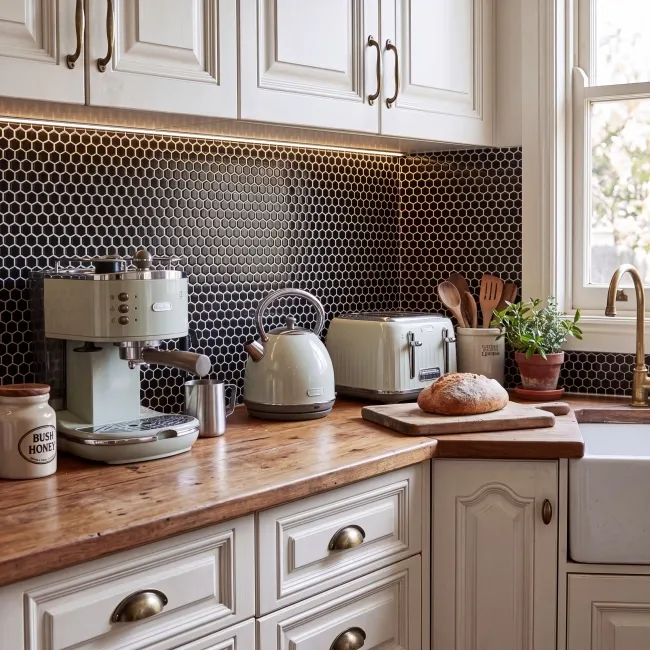 Black Gloss Porcelain Hexagon Mosaic 260x300mm