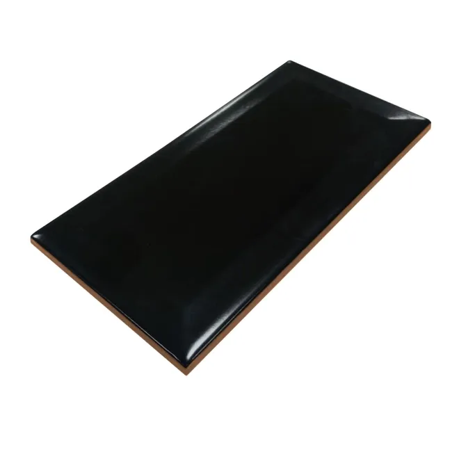 Mini Metro Bevelled Black Matt Ceramic Wall Tile 75x150mm