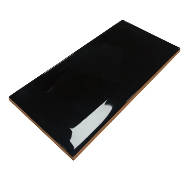Mini Metro Bevelled Black Gloss Ceramic Wall Tile 75x150mm