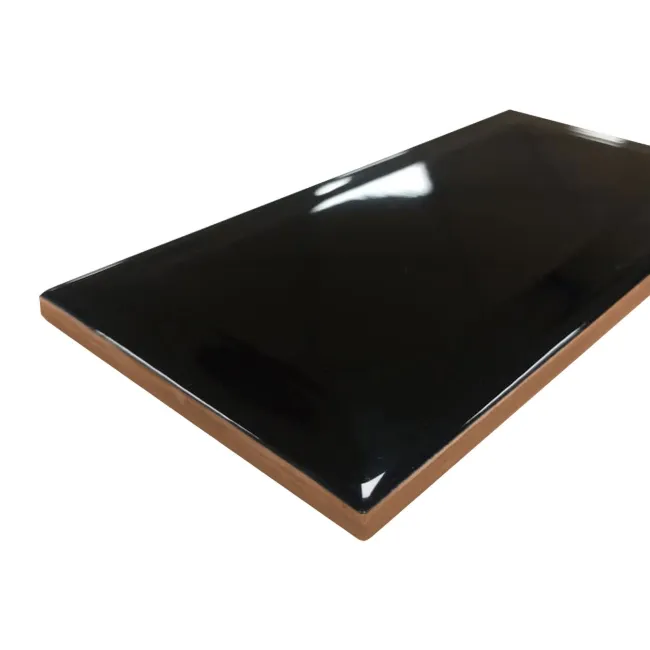 Mini Metro Bevelled Black Gloss Ceramic Wall Tile 75x150mm