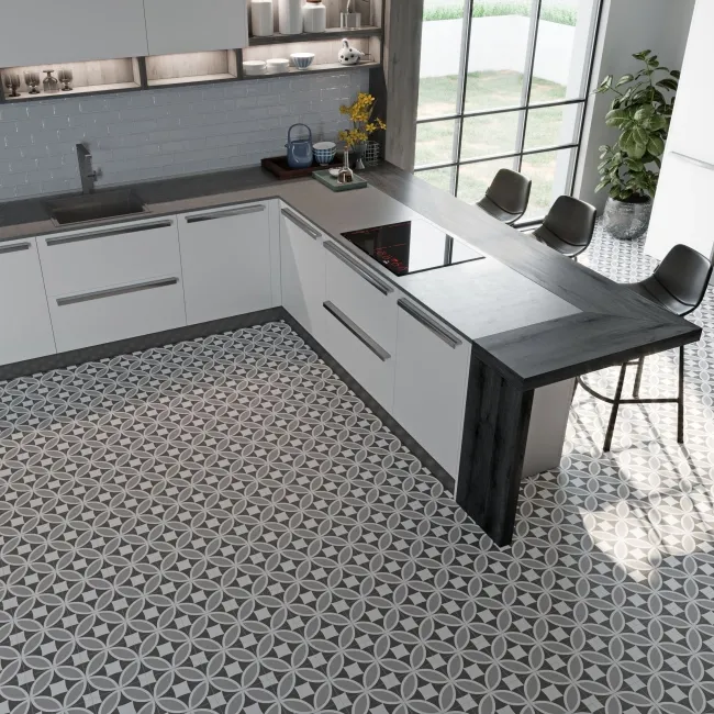 Olympia Grey Mixed Pattern Look Slip Resistant Porcelain Tile 200x200mm