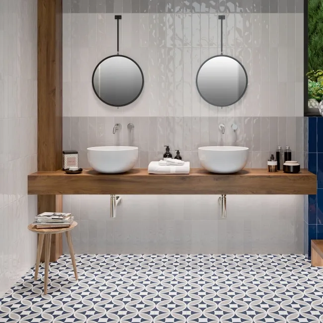 Olympia Blue Mixed Pattern Look Slip Resistant Porcelain Tile 200x200mm