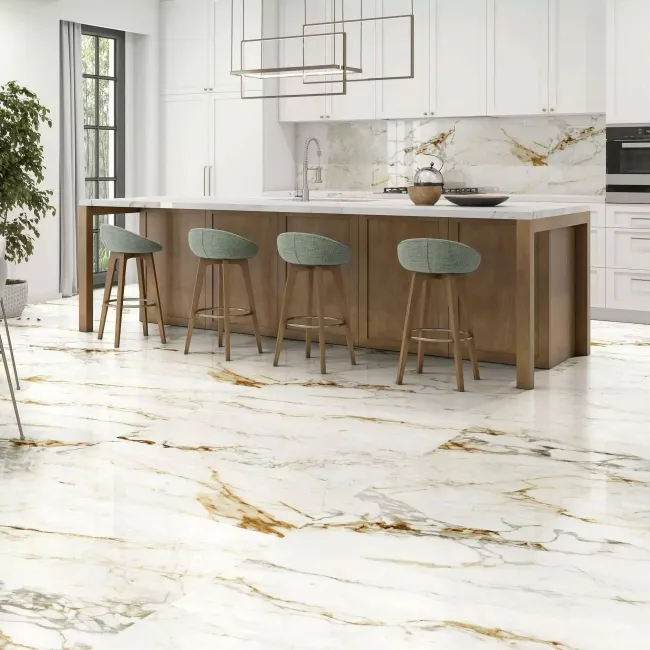 Barnaby White Marble Look Polished Porcelain Tile 600x1200mm