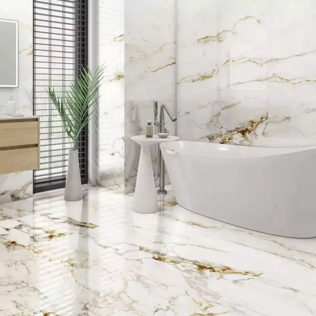 Barnaby White Marble Look Polished Porcelain Tile 600x1200mm
