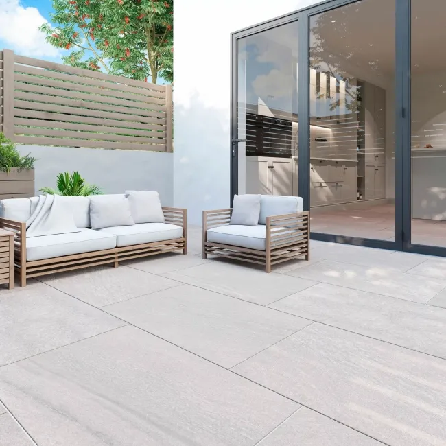 Everest Light Grey Stone Look Matt Porcelain Outdoor Pavers 600x900mm