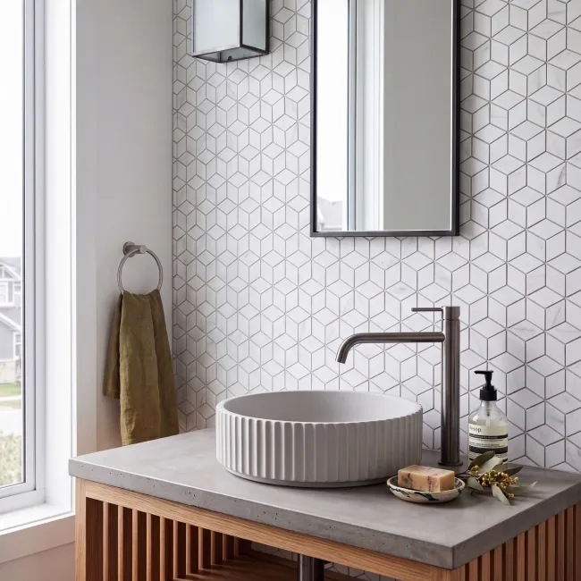 Carrara Look Matt Porcelain Cube Mosaic 266x305mm