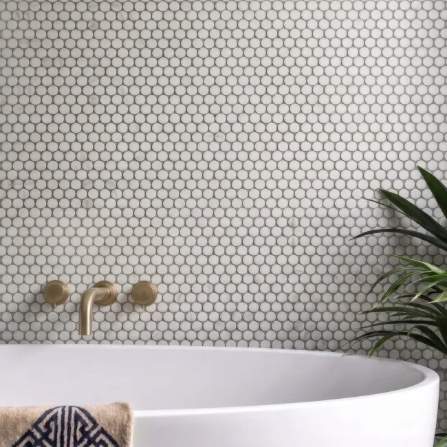Carrara Look Matt Porcelain Penny Round Mosaic 314x328mm