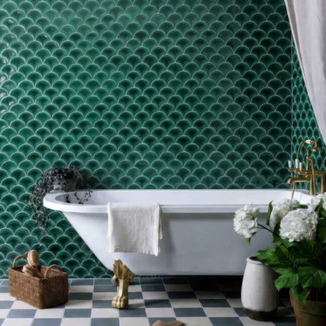 Reef Green Gloss Porcelain Fishscale Mosaic 259x273mm