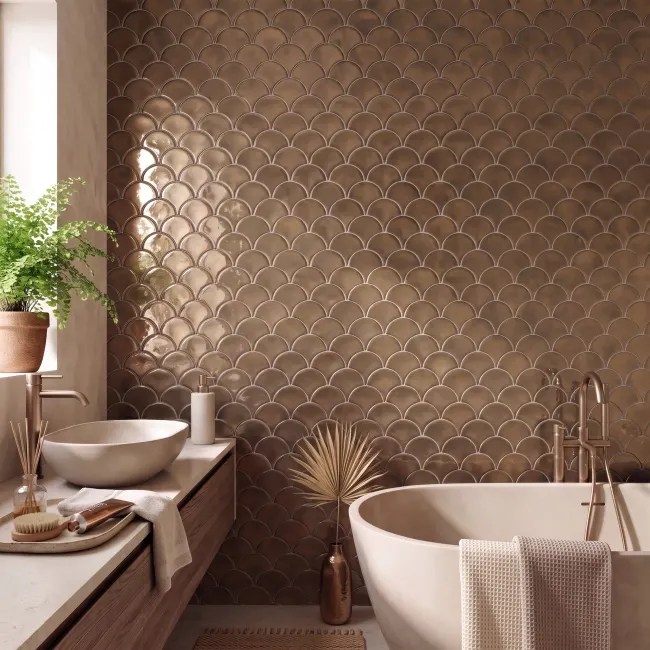 Bronze Metal Plated Matt Porcelain Fishscale Mosaic 259x273mm
