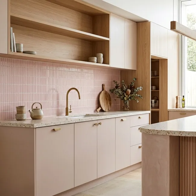 Antique Pale Pink Gloss Porcelain KitKat Mosaic 282x308mm