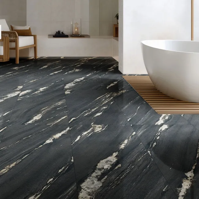 Milan Black Marble Look Polished Porcelain Tile 600x1200mm