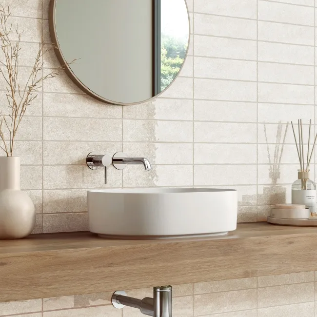Roca Harmony Ivory Stone Brick Look Gloss Ceramic Tile 77x305mm