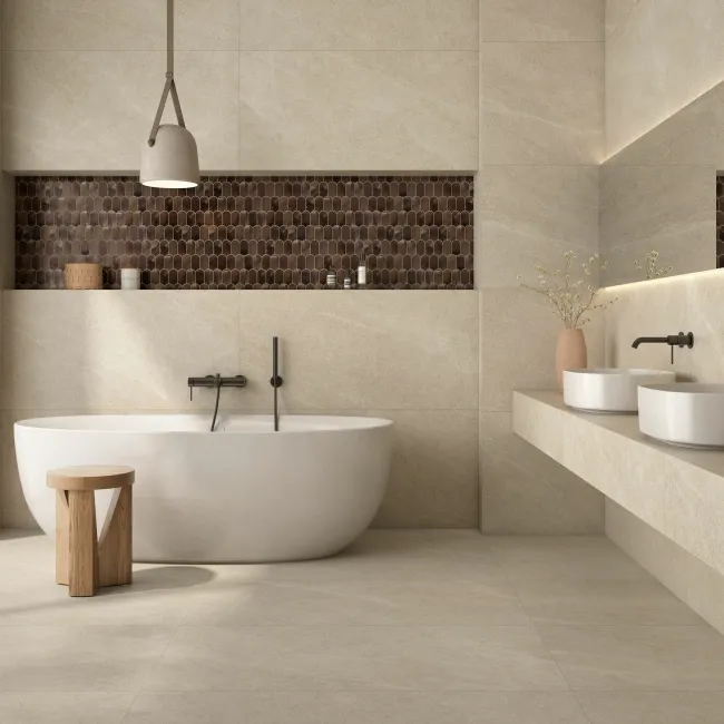 Roca Rivere Beige Marble Look Matt Porcelain Tile 600x1200mm