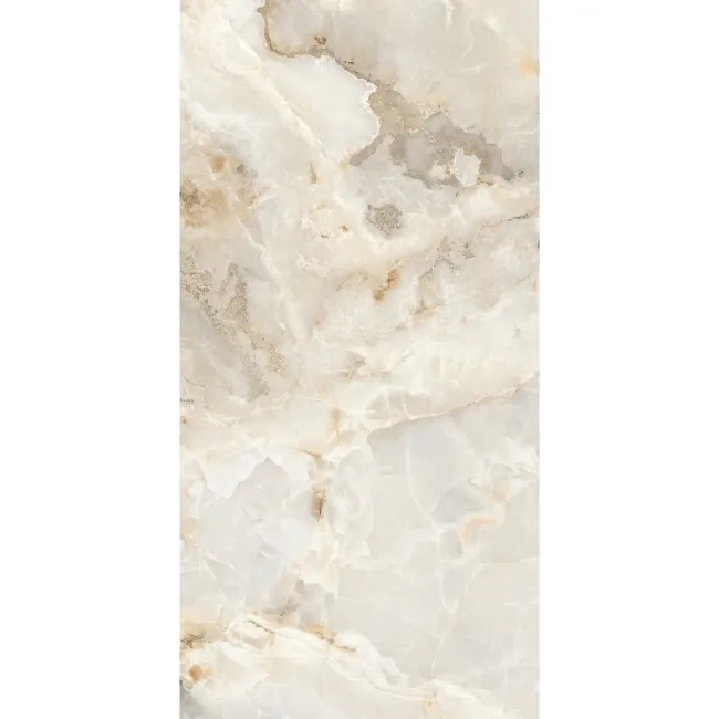 Arty Beige Onyx Marble Look Polished Porcelain Tile 600x1200mm