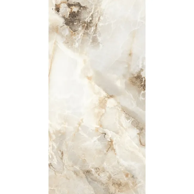Arty Beige Onyx Marble Look Polished Porcelain Tile 600x1200mm