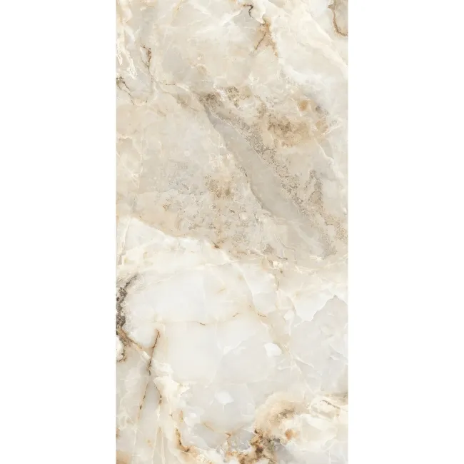 Arty Beige Onyx Marble Look Polished Porcelain Tile 600x1200mm