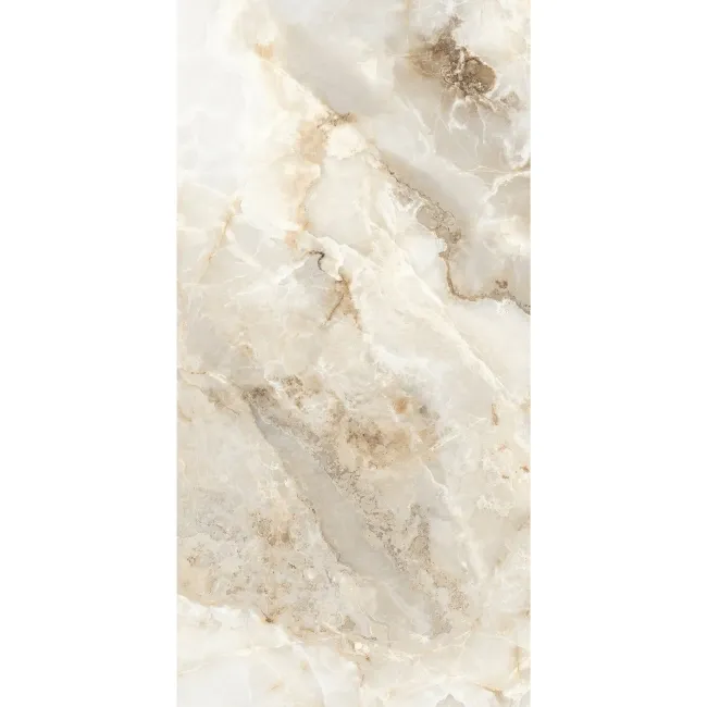 Arty Beige Onyx Marble Look Polished Porcelain Tile 600x1200mm