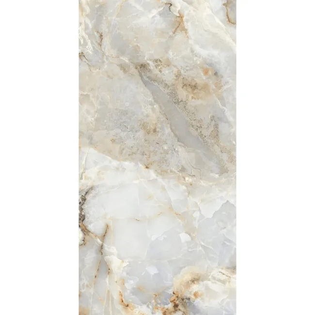 Arty Light Grey Onyx Marble Look Polished Porcelain Tile 600x1200mm