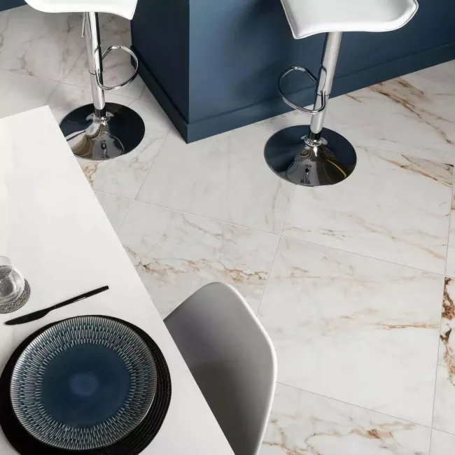 Barnaby White Marble Look Matt Porcelain Tile 600x600mm