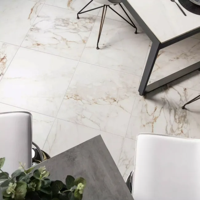 Barnaby White Marble Look Matt Porcelain Tile 600x600mm