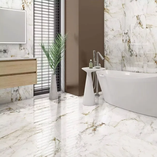 Barnaby White Marble Look Gloss Porcelain Tile 300x600mm