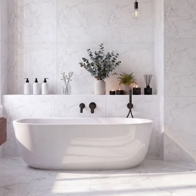 Beatrice White Marble Look Polished Porcelain Tile 600x600mm