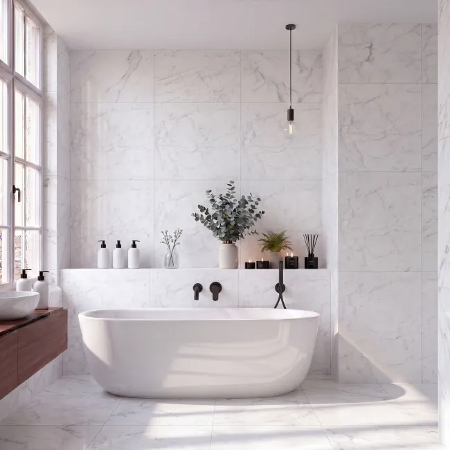 Beatrice White Marble Look Polished Porcelain Tile 600x600mm