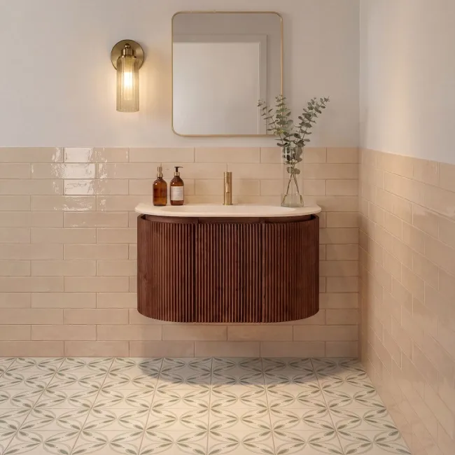 Cottage Cream Brick Look Gloss Ceramic Tile 75x300mm