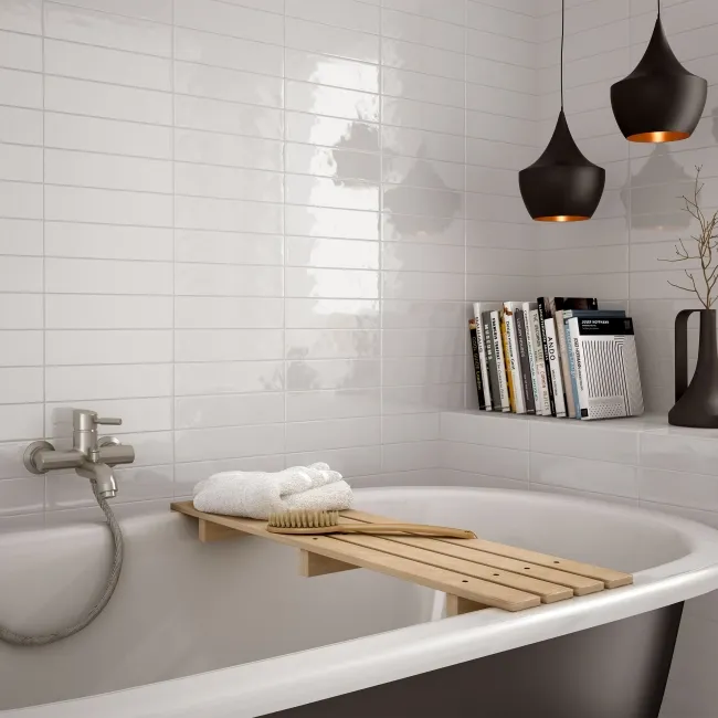 Cottage White Brick Look Gloss Ceramic Tile 75x300mm