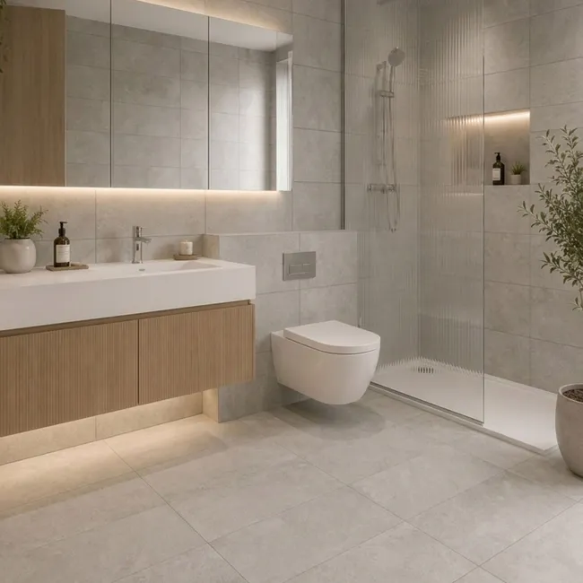 Etna Light Grey Concrete Look Slip Resistant Porcelain Tile 300x600mm