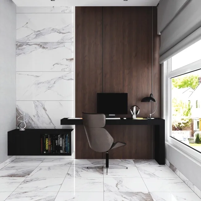 Alaska White Marble Look Polished Porcelain Tile 600x600mm