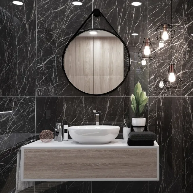 Laurent Black Marble Look Baby Skin Porcelain Tile 600x1200mm