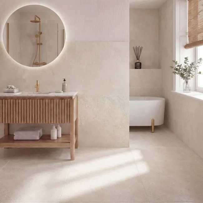 Lightstone Beige Stone Look Matt Porcelain Tile 800x800mm