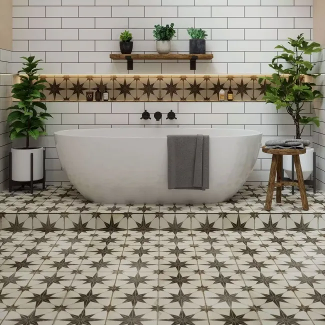 Metropolis Star Black Patterned Matt Ceramic Tile 450x450mm