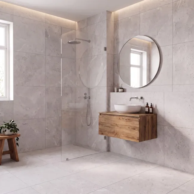 Mons Light Grey Limestone Look Matt Porcelain Tile 600x600mm