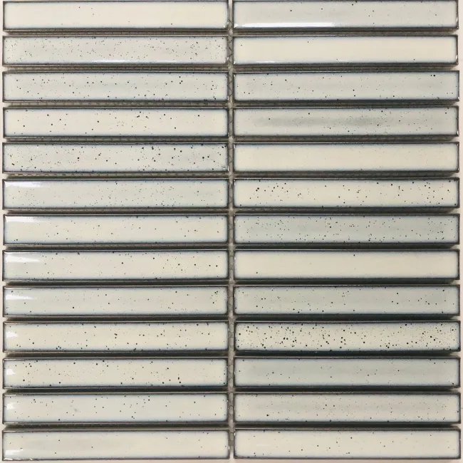 Antique White Speckled Blue Tinge Gloss Porcelain Concave Finger Mosaic 296x299mm